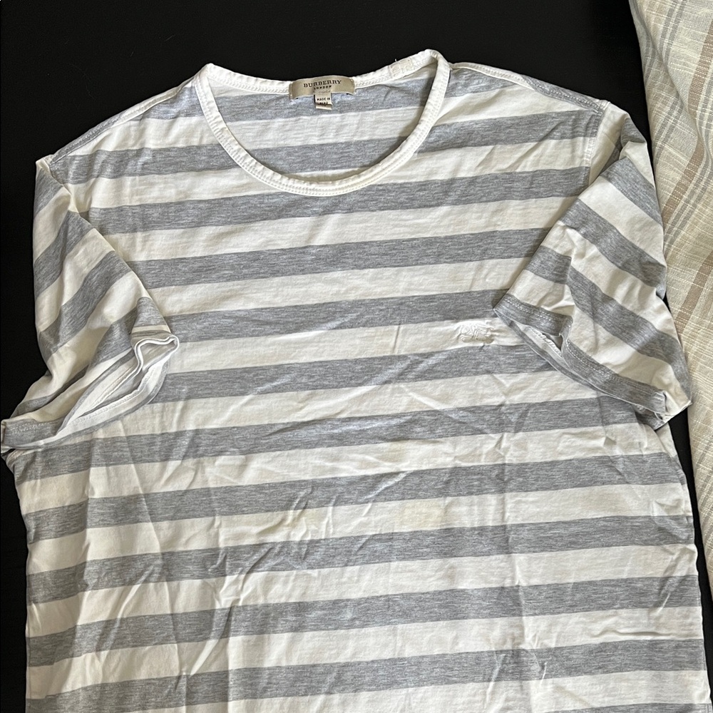 Burberry Gray and White Striped Tee